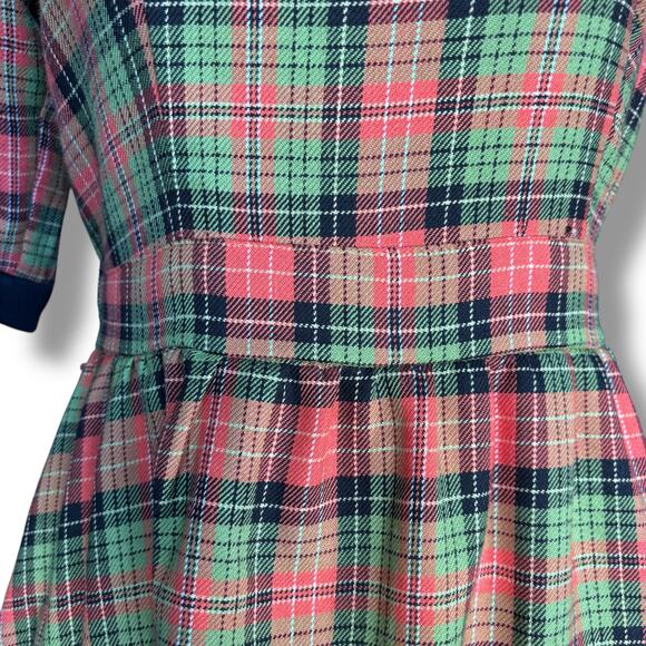 Retrolicious Orange Green Plaid Fit & Flare Dress With Pockets Size Small Retro - Picture 3 of 11